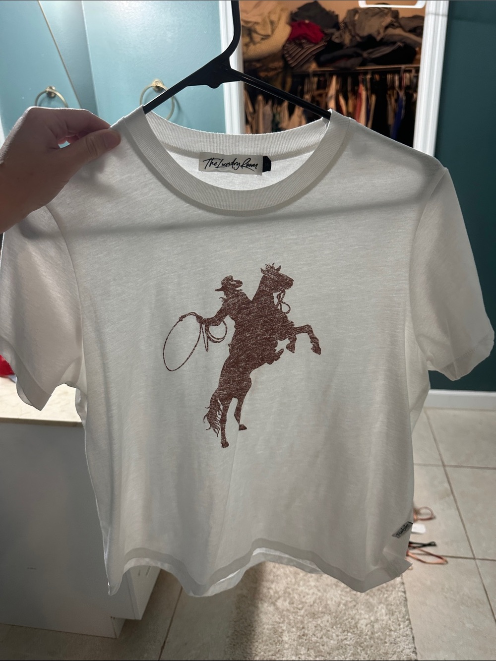 The Laundry Room White Kids Tee with Brown Rodeo Horse Graphic